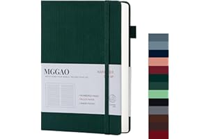 MGGAO A5 Diario rayado 100 GMS Papel grueso rayado con 188 páginas numeradas Cuaderno de tapa dura de cuero premium para escritura personal Estudio Oficina Viajes Grabación