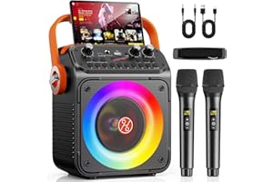 HWWR Karaoke Maschine Karaoke Anlage mit 2 Mikrofonen für Erwachsene & Kinder Bluetooth Lautsprecher mit Vorverstärker für Mikrofone, Tragbare Bluetooth Party Karaoke Box - Geschenk