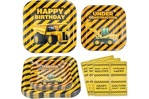 INSPIREYEE 120 Packung Bau Geburtstag Party Supplies Muldenkipper Bau Geburtstag Dekorationen Bau Party Platten Bau Geburtstag Servietten dient 40