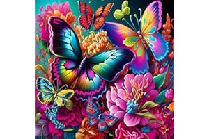 HEIBAGO 5D DIY Diamond Art Painting Kits for Audlts, Full Drill Butterfly Diamond Painting for Beginners, Rhinestone Embroidery Diamond Dots Set Flowers Gem Art Crafts for Home Decor 30x30cm
