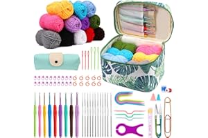 DEUDY 87 Pièces Kits de Crochet pour Adultes Débutants, Kit Crochet Debutant Complet, Kits de Crochet Portable avec Laine, Accessoires de Crochet, Crochets avec Manche en Caoutchouc pour Adultes