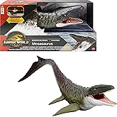Mattel Jurassic World Rebirth Massive Mosasaurus action figure, dinosaur toy with 2 attack movements, adapted from the movie