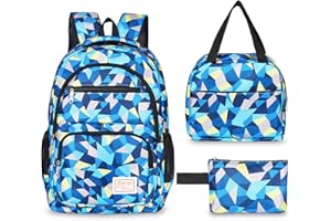 Sarsumir Mochila Escolar Infantil para Niña Niño, 3 Piezas Mochilas Escolares Adolescentes Set, Backpack Mochila Colegio Impermeable con Bolsa de Almuerzo y Estuche para Lápices, Azul