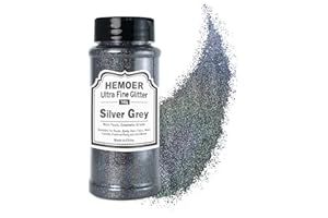 ‎HEMOER HEMOER Silbergrau Glitzerpulver, 140g Bastel Glitzerpulver für Epoxidharz, DIY Basteln, Feine Handwerk Glitter für Tumbler Malerei Kerze Herstellung; Kosmetischer Glitzer, Haare, Körper Nagel Glitzer