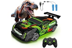 PENGBU RC Zdalnie sterowany samochód od 3, 4, 5, 6 lat, zabawka dinozaura ze światłem i muzyką, 15 km/h, 1/16, zdalnie sterowany dinozaur z 2 akumulatorami, czas odtwarzania 1 godzina, pilot zdalnego sterowania