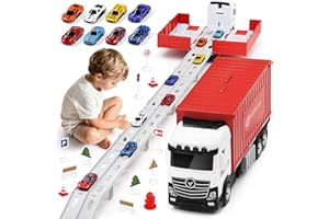 AOSKIE Transport Truck Toy Cars for Boys Aged 3, 4, 5, 6 Years, Portable Racing Track Truck Toy Car with 8 Racing Cars, Transporter Vehicle Toy Set for Children (Rosso)