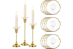 Glasseam Bobeches Candele in Vetro Portacandele, Oro Bordo Candela Bastoni Titolare Wax Catchers, 12pcs Chic Candela Drip Protector per Portacandele Set, Portacandele A Goccia per La Decorazione