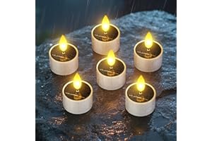 SoulBay Lot de 6 bougies chauffe-plat solaires d'extérieur étanches à piles LED sans flamme vacillantes pour terrasse, jardin, camping, décoration de chambre