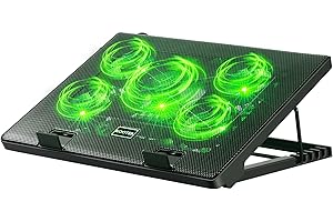 Kootek Laptop Cooling Pad, Laptop Cooler with 5 Quiet Fans for 12"-17" Computer PC Notebook Gaming Laptop Fan, Height Adjustable Laptop Cooling Stand Laptop Accessories, Green