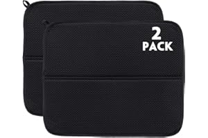 RECYCO Microfiber Dish Drying Mat for Kitchen Counter 44x36cm, 2 Pack, Ultra Absorbent Dish Drainer Rack Pad for Countertop (Black)