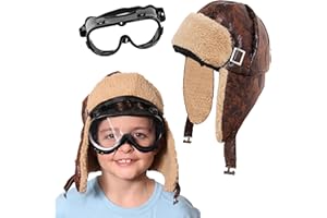 I LOVE FANCY DRESS Childs Aviator Hat Set 1940s Grandpa Style Pilot Hat + Clear Lens Goggles Fancy Dress Accessory Set 40's Aviator Pilot Flying Hat Great Escape Costume Set