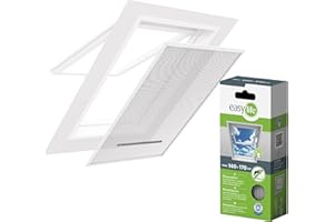 EMPYR Moustiquaire sans perçage auto-agrippante - Pour fenêtre de toit 140 x 170 cm zippée - Filet de protection anti-insecte, pollen recoupable - Maille polyester couleur blanc - Ecran protection été
