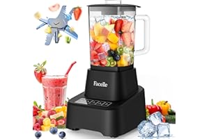 Facelle Frullatore Elettrico per Cucina, Frullatore in Vetro da 1,6L per Frullati e Frappè, con touchscreen 3+P Velocità, Spazzola per la Pulizia e Lama in Acciaio Inox Removibile - Nero