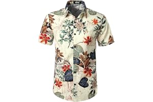 JOGAL Mens Flowers Casual Aloha Hawaiian Shirt