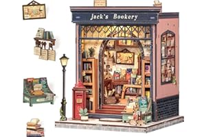 CUTEBEE Kit Book Nook - Maison Miniature en Bois (Style librairie privée) avec éclairage LED, kit de Bricolage 3D pour Adultes, Cadeau créatif Unique (Jack's Bookery)