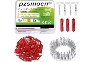 pzsmocn 100 Juegos / 200 Piezas para Dupont 2,54 mm Paso 1 Pin Conector Adaptador Hembra Carcasa Rojo Enchufe Terminal Cable Alambre 30-26 AWG Accesorios, Encabezamiento Pasador de Crimpado Kit