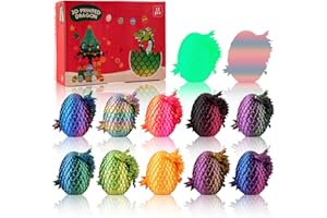 JOMBY 12PCS 3D Printed Dragon Eggs with Dragons Inside, Mini Dragon Egg Set, Articulated Crystal Dragons Fidget Toy for for Kids & Adults Gifts Christmas Ornament & Stocking Stuffers