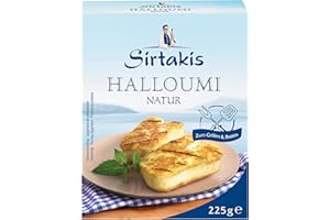 Sirtakis Halloumi Natur - 1x 225gramm - Pfannenkäse Pfanne Grillkäse Grill Ofenkäse Ofen 43% Fett in Vakuumverpackung mit Minze Schnittkäse Käse mikrobielles Lab Halal vegetarisch glutenfrei