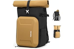 TARION Plecak na aparat fotograficzny z twardą powłoką: profesjonalna torba na aparat fotograficzny z kieszenią na laptopa o przekątnej ekranu 16", do lustrzanek cyfrowych, obiektywów, statywów (złoty