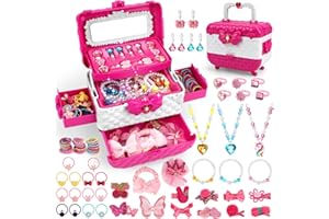 JOOFUL Juguetes de joyería para niños, Juego de Joyas para niñas con Accesorios para el Cabello y Caja de Almacenamiento portátil, Regalo para niñas de 3, 4, 5, 6, 7, 8, 9 y 10 años