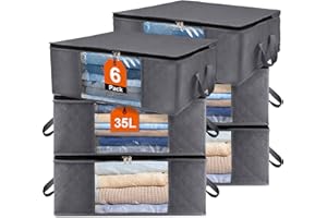 Withosent 6 pezzi, 35 litri, grande, organizer per armadio, pieghevole, con manico rinforzato, cerniera stabile per vestiti