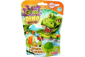 Glibbi Dino Surprise, badbomb i 1 av 3 färger (blå, grön, orange) med överraskning, 1 av 6 figurer, 100 g, badnöje från 3 år