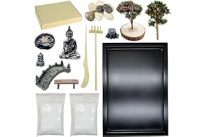 Woohome 20 PCS Mini Zen de Jardin, Zen de Jardin Outils Mini Zen Sable avec du Sable Blanc pour Décoration de Jardin Miniature, Bureau de La Maison