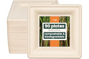 HAAGO 90 Piatti di Canna da Zucchero - Piatti Usa e Getta per Uso Intensivo, Piccoli Piatti Usa e Getta, Compostabili a Casa - Alternativa ai Piatti di Plastica - 15 cm/6”