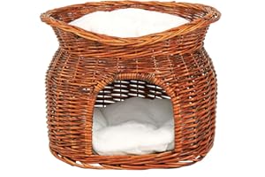 LIONTO dibea Kosz wiklinowy dla kotów jaskinia kosz dla kotów z poduszką 55x39x43 cm brązowy