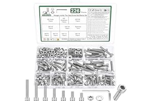 YOUYIDUN 226 Pcs M5 Vis et écrous Set, Boulons Vis à Tête Cylindrique à Six Pans Creux Assortiment Kit, Boulon et écrous et Rondelles Set à Tête Hexagonale (Argent)