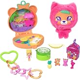 Polly Pocket bebek ve evcil hayvan oyun seti, Sevimli Ayıcık mini oyun seti, anahtarlık ve pel&uuml;ş, meyve temalı aksesuarlar ve