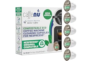Caffenu Cápsulas Eco Compatible con Nespresso Original Limpia tu Cafetera de aceites y residuos de café que se acumulan en el istema de Preparación. 5 unidades