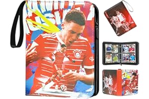 Oirigaga Fußball Karten Sammelalbum Sammelmappe, 4 Taschen Fussball Sammelkarten Album Ordner mit Reißverschluss Tragegriff, 50 Seiten für 400 Karten, Sport Karten Heft Mappe Sammelheft Sammelbuch