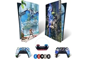 MaD Vision® Extra-Durable Skin Set per PS5 Disc + 5 Paia di Aiming Rings | Pellicola Adesiva in Vinile Opaco per PlayStation 5 + 2 Controllers - per Horizon Forbidden West Design