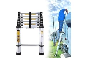 BRINGLUCK2U Telescopic Ladder, 3.2M(10.5FT) Thickened Aluminium Extension Telescoping, Adjustable Height Max Load 150kg/330lb for Decorating, Roof Repair