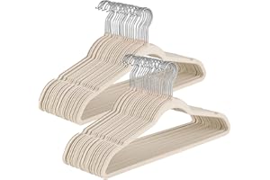 Baroni Home Grucce Velluto 50 pezzi, Grucce Appendiabiti 44,5 cm, Salvaspazio con Superfice Antiscivolo Design, Capacità di Carico Elevata, per Cappotti Camicie Vestiti, Panna