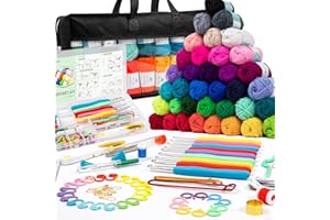 OFFOF 113 PCS Crochet Kit for Beginners Adults Kids, Crochet Kits Include Yarn, 73PCS Crochet Accessories Set Including Ergonomic Hooks, Knitting Needles & More Ideal Beginner Kit