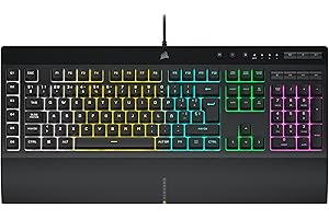 Corsair K55 RGB PRO Teclado para Juegos con Teclas de Membrana, Retroiluminación RGB Dinámica, 6 Teclas Macro con Integración el Software Elgato, Resistencia al Polvo y los Derrames, QWERTY, Negro