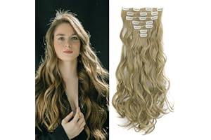 Gairyan Extensiones de Clip de Pelo Natural 7 Piezas 16 Clips Cabello Extensiones con Clips Sintético Extensión De Cabello Más Suave Aspecto Real Rizado 20" - Rubia natural