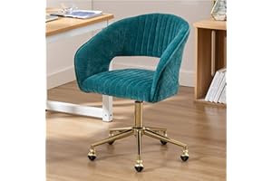 WAHSON OFFICE CHAIRS Wahson domowe krzesło biurowe, wygodne krzesło komputerowe, obrotowe krzesło do zadań ze złotą podstawą, krzesło toaletkowe dla nastolatków, dorosłych, sypialnia, turkusowe