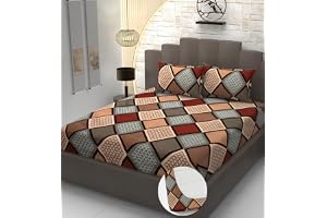 Stylish Threads Premium Heavy Cotton Elastic Fitted Check Bedsheets With 2 King Size Pillow Covers Double Bed With All Around Elastic 350 Tc 72 X 78 Inch King Size Fitted Brown Multi Box