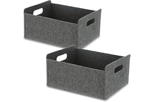 Bada Bing Zestaw 2 stabilnych koszyków filcowych w kolorze antracytowym do regału i szafy na ubrania – składany organizer – mały składany kosz do przechowywania – pudełko do przechowywania z filcu
