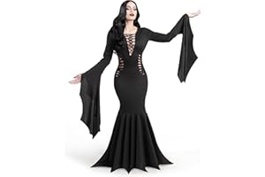 Spooktacular Creations Vestido de bruja negro para mujer, disfraz de Halloween para adultos, disfraces familiares negros