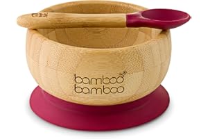 bamboo bamboo Baby Schüssel Baby Löffel, Baby-Schalen zum Abstillen, Bambus Baby Teller Kinderteller ab 6 Monaten (Kirsche)