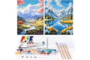 EFOTIML Kit di vernice a numeri per adulti principianti e bambini Età 8-12, 16x20 Tela per kit di vernice per adulti in scatola colorata (senza cornice) - montagna di neve e lago (2PCS)