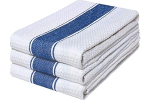 Quick Cleaning Supplies |Pack of 3 Large Honey Comb Weave Tea Towel Set|100% Combed Ring Spun Cotton| Kitchen Dish Cloth| Super Absorbent| Stripe Design Premium Construction|70cm X 45 cm|