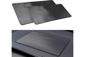 ROHMERIQUE 2 Pack Non-Slip Car Dashboard Mat PU Magic Anti-Slip Grip Pad Multi-Purpose Holder for Phone Sunglasses Keys Heat-Resistant Residue-Free Mesh Texture For Driving Use (Black)