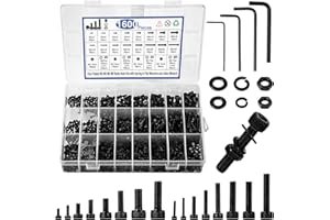 IXYDOR 1600 Stück M2 M3 M4 M5 Schrauben Set, Zylinderschrauben, Schwarz Innensechskant Zylinderschrauben mit Muttern Unterlegscheiben, Linsenkopf Gewindeschrauben für Fahrrad, Innensechskantschrauben Muttern