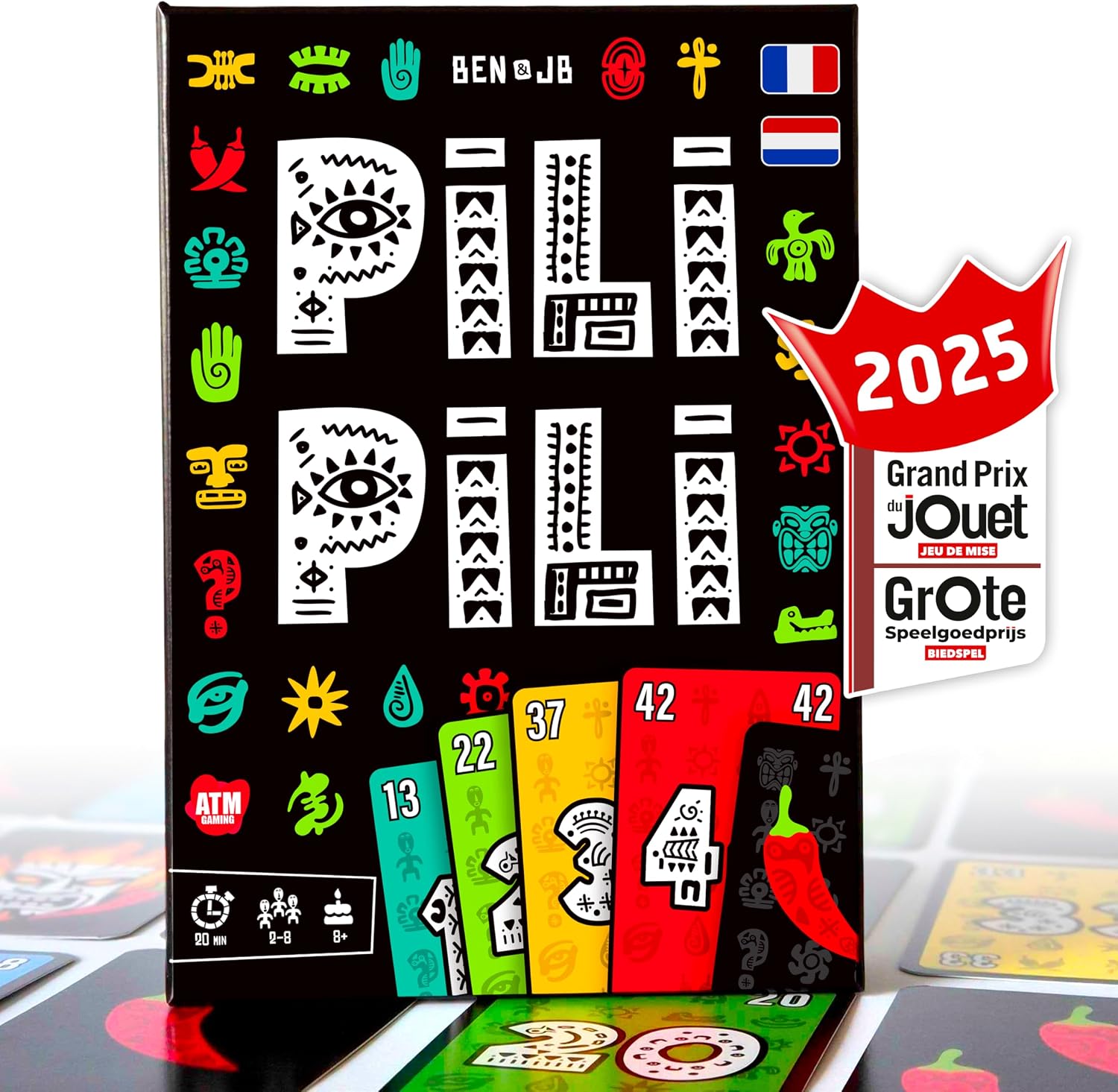 ATM Gaming PILI PILI - Jeu de société - Vainqueur Grand Prix du Jouet 2025 - Jeu de Cartes Tactique et d’Ambiance - 2 à 8 Joueurs - 20 Min - Idée Cadeau Original - Version Française et Néerlandaise