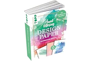 FRECH Handlettering Design Paper Block Watercolor-Effekte A6: 75 Feste Motivpapiere (DIN A6, 220 g/m²) mit 25 verschiedenen Watercolor-Hintergründen zum Belettern mit Handlettering-Grundkurs